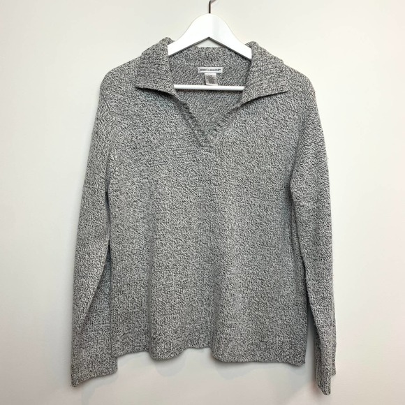 Rebecca Malone Sweaters - Rebecca Malone Collared Sweater Pullover Grey Space Knit Large Collar